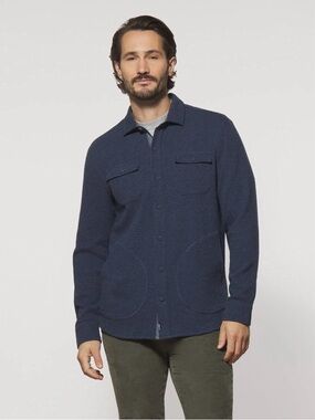 Johnnie-O Andre Knit Shacket Indigo Blue Button Front Mens Shirt Jacket